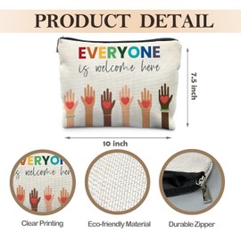 Likjad Everyone Is Welcome Here Makeup Bag, Equality Diversity Inclusion Cosmetic Bags for Women, Teacher Appreciation Gifts, Gifts for Teacher Makeup Zipper Pouch