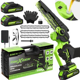 Mini Chainsaw, 6-Inch Electric Chainsaw Cordless, Upgraded 900W Brushless Portable Handheld Small Chain Saw with Auto Chain Regulator & Auto Oiler for Wood Cutting/TreeTrimming/Courtyard (Green)