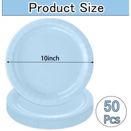 SietDESEO 50 PCS Light Blue Paper Plates 10 Inch Large Disposable Plates Dessert Plates Baby Blue Dinner Plates for Wedding Baby Shower Birthday Party Supplies