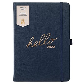 BusyB B - Family Calendar from January to December 2022 - Navy Blue Faux Leather A5 Week to View Appointment Diary with 5 Appointment Planner and Tear-Off Lists