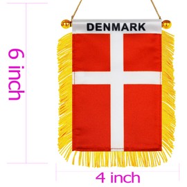 Denmark Hanging Flag with Suction Cup 4x6 Inch - Double Sided Danish Dane Mini Banner for Car Rearview Mirror and Window Decor