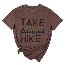 Xiaomomo Womens Take A Hike Printed Short Sleeves T-Shirt Casual Camping Hiking Graphic Tee Tops (Brown, M)
