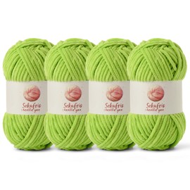 4 Pack Chunky Chenille Yarn for Crocheting, Baby Yarn for Crocheting Soft Blanket, 349.9 yds /14.1 oz Crochet Yarn, Bulky 5 Amigurumi Yarns, Fluffy Velvet Yarns for Knitting Crafts (4 Lime Green)