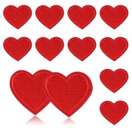 12 Pcs Red Heart Patch Iron On Decals for Clothes