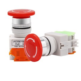 KEDU 22mm 10A 660V IP55 1NO 1NC Red Mushroom Self-Locking Emergency Stop Push Button Pushbutton Switch LAY7 PBCY090 LAY37 2-Pack