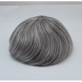 260 Mens Toupee Gray Human Hair Piece Dark Brown mixed 60% Gray