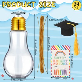 PullCrease 24 Sets Graduation Clear Plastic Light Bulb Jars with Tassels Caps and Bright Future Cards Fillable Light Bulb Candy Container Bulk for Crafts 2025 Graduation Party Favors