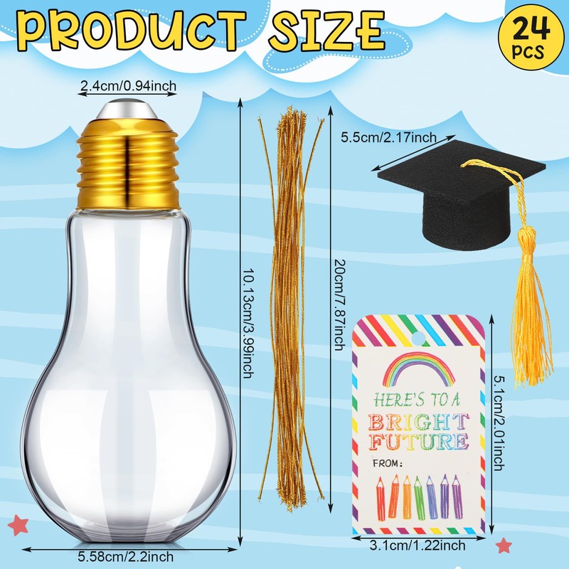 PullCrease 24 Sets Graduation Clear Plastic Light Bulb Jars with