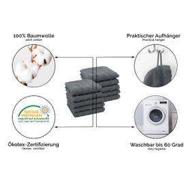 ZOLLNER Set of 10 Guest Towels 100% Cotton 30 x 50 cm Graphite