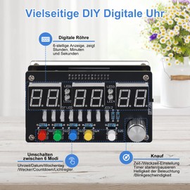 PEMENOL Alarm Clock Timer 6 Digit Digital DIY Clock Soldering Kits with Countdown/Date/Week Display Electronics Soldering Learning Set in Classrooms and Offices Desktop