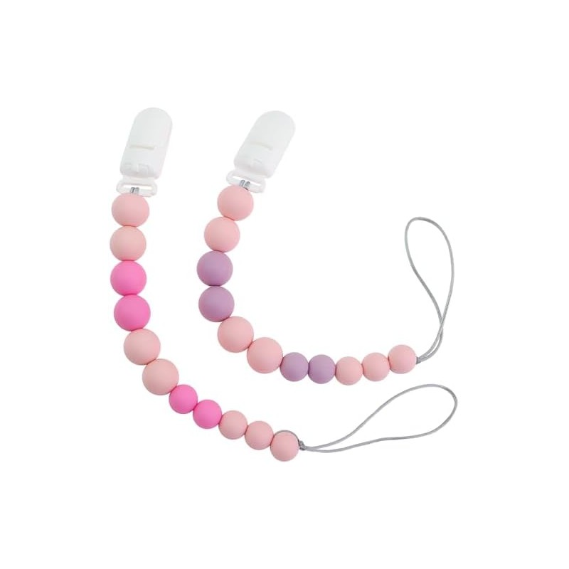 Silicona Porta Chupon para Bebe con Clip Sujeta Chupon (Rosa)