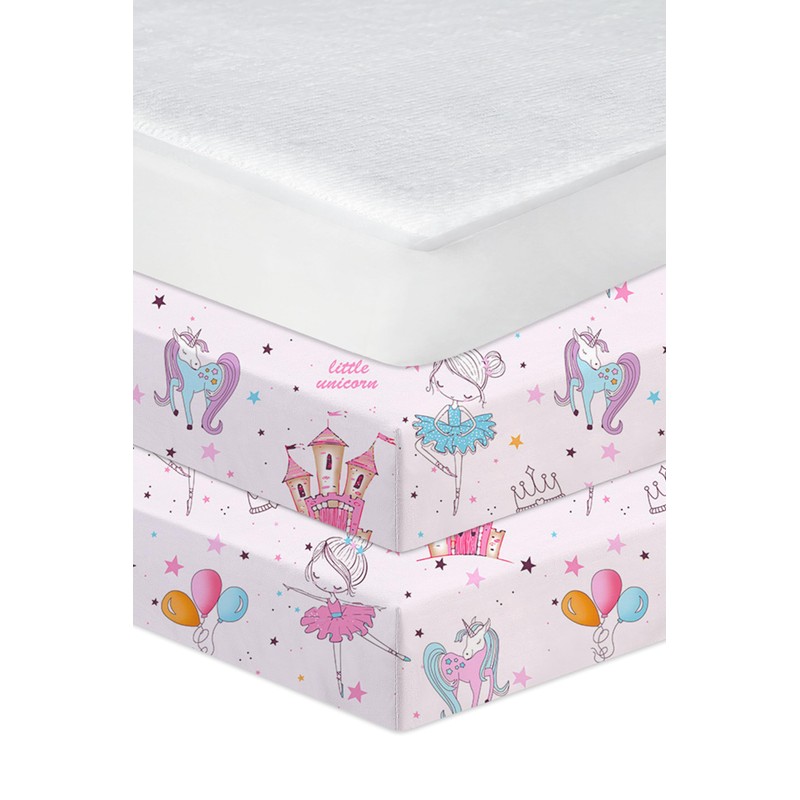 3 Pack Crib Fitted Sheets - 2 Pcs 100% Cotton