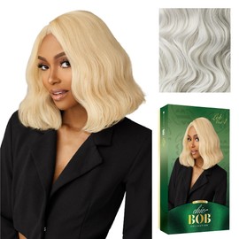 Sensationnel Chicbob Lace Frontwig - Lob Unit 4 Face Framing Glueless Wig Wide 5 Inch Deep Part Synthetic Preplucked Hairline (ICYBLONDE)