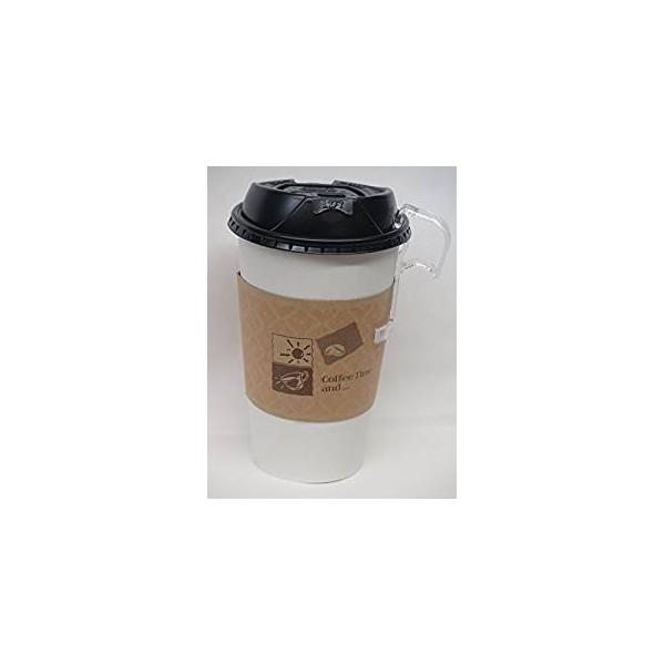 Coffee cups set 16 Oz. White Hot paper Coffee Cup With Reclosable spell free travel Lid ans sleeves - 100 set + 5 plastic clip on handles