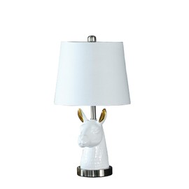 Benjara Metal Table Lamp with Llama Animal Head, White