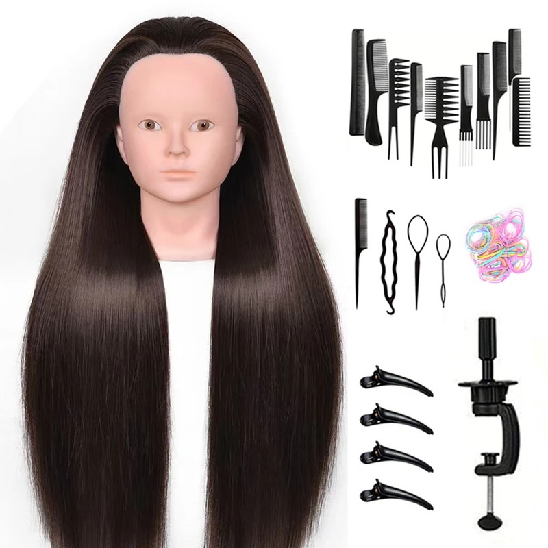 24-Inch Hairdressing Mannequin Head with Synthetic Fiber Hair – Styling,