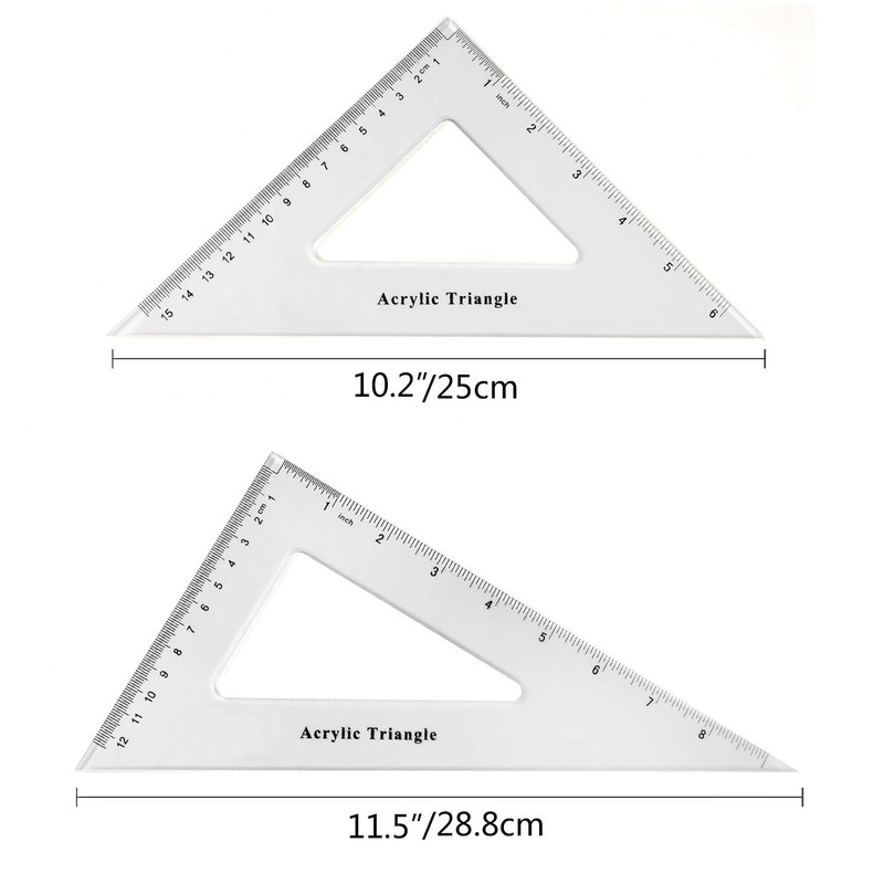 Coopay Large Triangle Ruler Set Square, 30/60 and 45/90 Degrees,