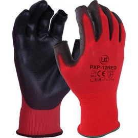 UCi PXP-12-RED PU Palm Coating 13 Gauge Partially Fingerless Grip Gloves Lightweight Dexterity - Red (10 / XL)