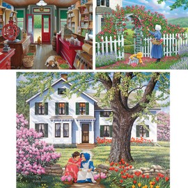 Bits and Pieces - Value Set of Three (3) 500 Piece Jigsaw Puzzles for Adults - Each Puzzle Measures 18" x 24" - 500 pc Slow Day, The Rose Arbor, Best Friends Jigsaws by Artist John Sloane