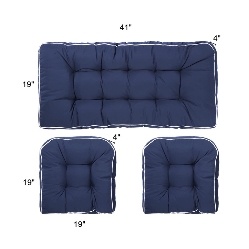 Blytieor Outdoor 3 Piece Settee Cushion Set, Patio Wicker Cushions