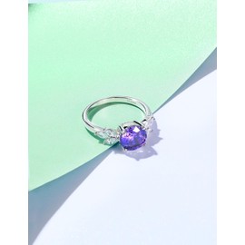 Cijisx 925 Sterling Silver Engagement Ring for Women Round Milgrain Cut Gemstone Birthstone Promise Ring for Her Purple Cubic Zirconia Ring Size 9