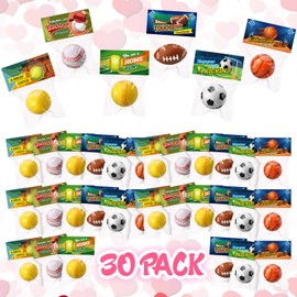 Foilswirl 30 Pcs Valentines Day Gifts Exchange Cards with Mini Sports Balls for School Classroom Mini Foam Basketball Football Baseball Tennis Stress Balls Toys Valentine Cards for Party Favor