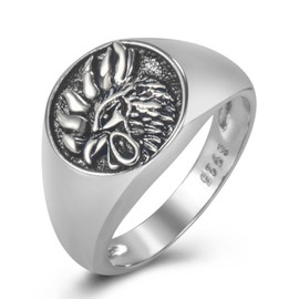 PikaLF Phoenix Bird Ring for Men, Chicken Rooster Ring, Gold-Plated Rings, Vintage Phoenix Signet Rings, Animal Ring Jewellery for Men Boys, NO