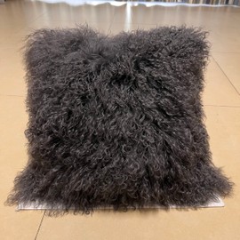 unite down 100% Real Mongolian Lamb Fur Cushion Cover/Pillowcase (Brown or Dark Grey, 18x18inch)