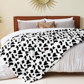 RUJIPO Cow Print Electric Heated Blanket King Size,90X100 Black Heating Blanket King with Dual Control&Timer&10 Heat Level,Cute Cow Decor Fleece Sherpa Blankets Warmer Gifts for Bed Women Adults,ETL