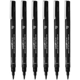 Uni Pin Fineliner Drawing Pens - Chisel Nibs - Black Ink - 2.0mm Nib - Pack of 6