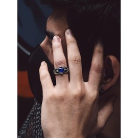 Bandmax Stainless Steel Skull Cubic Zirconia Ring for Men Women Gothic Skeleton Holding Blue Topaz Statement Ring Size 12 Punk Skull Jewelry Gift