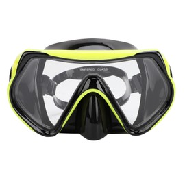 Diving Goggles Wide Clear View Tempered Glass Lens Swimming Goggles with Nose Cover for Men Women Adults Yellow Black