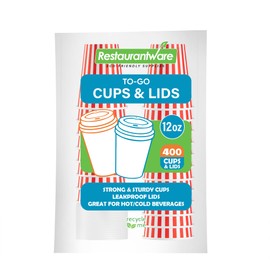 Restaurantware 12 Ounce Disposable Coffee Cups With Lids, 400 Hot Cups With Lids - Sleeves Sold Separately, Single Wall, Red And White Stripe Paper Coffee Cups, For All Kinds Of Beverages