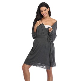 MissNina Robes for Women Maternity Robe for Hospital Robes Labor Delivery Robes Pregnancy Nursing Robes Dark Grey