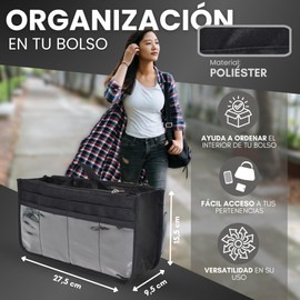 GOR/ADN Women Handbag Organizer Bag Organizer Bag with 13 Compartments and 2 Handles, Size 27.5 x 9.5 x 15.5 cm, Black