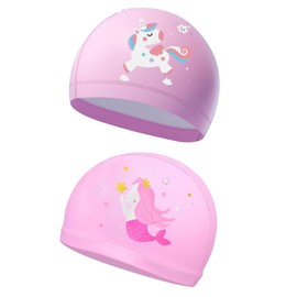 2Pcs Kids Swimming Caps, Unique Design Girls Swimming Cap Kids 6-14, Pink Swim Caps Swim Hats, Waterproof Swimming Caps for Children's Pool Bathing