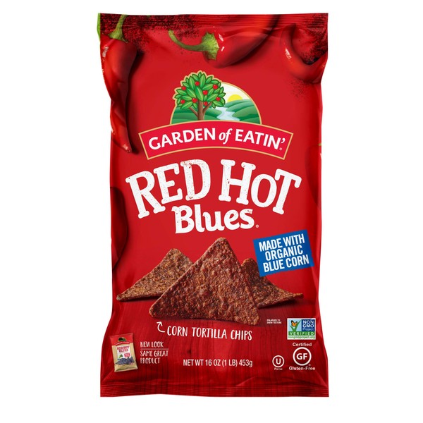 Garden of Eatin' Tortilla Chips, Red Hot Blues, Sea Salt, 16 oz. (Pack of 12) (Packaging May Vary)