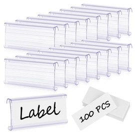 Meetory 100 Pcs Wire Shelf Label Holders with 100 Paper Inserts, Wire Label Holder Plastic Shelf Tags for Wire Shelving Metro Shelving Clips Shelf Label Clips Compatble with 1-1/4 Inch Shelves