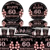16Pack Paper Cups 60th Birthday,Black Rose and Gold Cups 235ml,Disposable