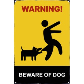 Vintage Tin Warning Sign Retro Metal Beware Of Dog Sign for Outdoor indoor Decoration Funny Wall Art Plaque 12x8 Inch