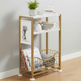 ZEXVIDA Skinny Side Table with Storage, 3 Tier Slim Side Tables for Small Spaces, Skinny End Table Narrow Bedside Table Narrow Side Table for Living Room, Bedroom