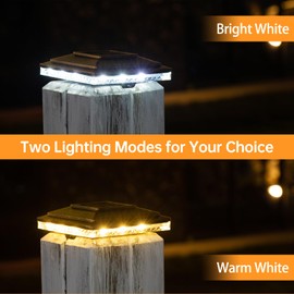 Solar Post Cap Lights,Outdoor Deck Fence Post Lights,Powerful Lithium Battery 20Lumens Two Light Modes Warm White/Bright White Suitable for 4x4 5x5 Wooden Posts,4x4 Viny Posts (Brushed Copper, 6pk)