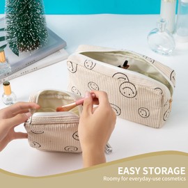 Gardsell Makeup Bag Purse Cosmetics Bags Corduroy Cute Cosmetic Pouch Handbags Purses Makeup Organizer Storage for Women (2 Pack Pink)