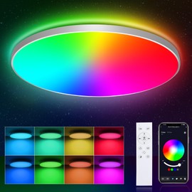 OPPEARL LED Ceiling Light Dimmable with Remote Control, 24 W 16 Million RGB Colour Changing Smart LED Ceiling Light Controllable via App, 2400 LM Ceiling Lighting Diameter 30 cm Lamp for Living Room