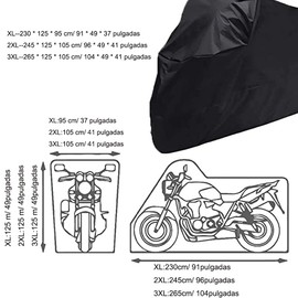 Jiula Cubierta Impermeable para Motocicletas 210D XL - Funda para Moto Protectora a Prueba de UV Lluvia Polvo Viento Nieve Excremento de Pájaro al Aire Libre (230 * 125 * 95 cm, Negro)