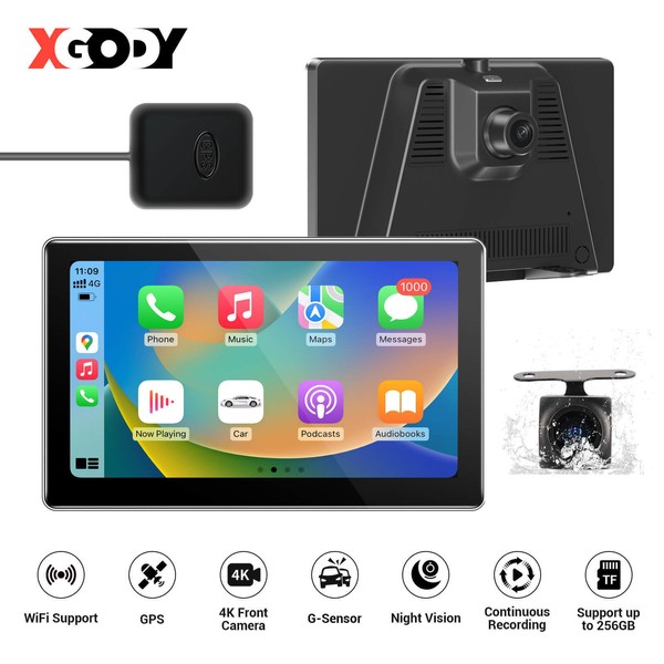 XGODY 7-Inch Wireless Carplay Portable Car Stereo Android Auto HD