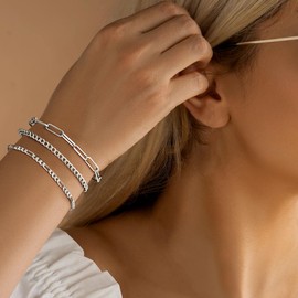 PATISORNA 925 Sterling Silver & 14K Gold Plated Bracelets Set for Women, Trendy Dainty Gold and Silver Chain Bracelets, Fashion Jewelry Gift Pack for Women