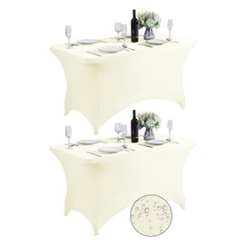 SuperO 2Pack Waterproof Spandex Table Cover for 4FT Table Universal Fitted Stretch Tablecloth for Party, Banquet, Wedding and Events-Ivory