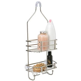 Bath Bliss Shower Head Caddy, Suction Cup Backing, 2 Tier Shelving & 6 Accessory Hooks, Satin (Model: 23384-SATIN)