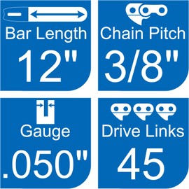 Opuladuo 3PC 12 Inch Chainsaw Chain for Greenworks 40V 20262 20292 Chainsaw, 12" Replacement Chain for Sun Joe SWJ698E 9A Chain Saw - 3/8" - .050" - 45 DL